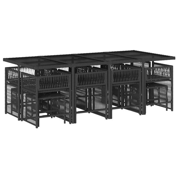 vidaXL Ensemble &agrave; manger de jardin 13 pcs coussins noir r&eacute;sine tress&eacute;e
