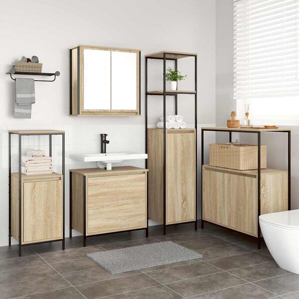 vidaXL Ensemble de mobilier de salle de bain avec &eacute;tag&egrave;re 5 pcs Beige