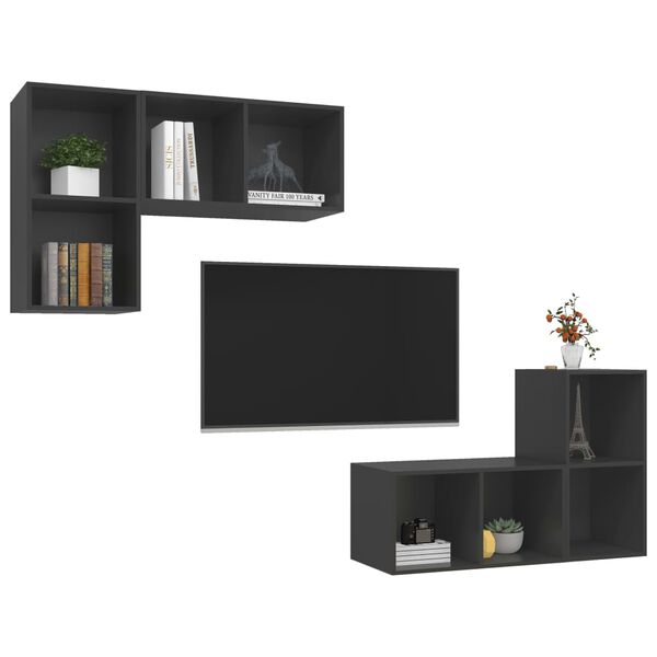 vidaXL Meubles TV muraux 4 pcs Gris Bois d'ing&eacute;nierie