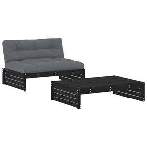 vidaXL Salon de jardin 2 pcs avec coussins noir bois massif