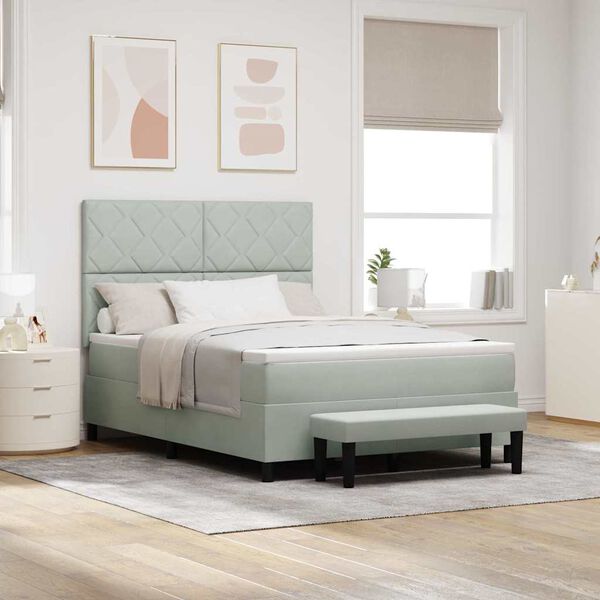 vidaXL Lit &agrave; ressorts avec matelas Gris clair 140 x 200 cm Velours