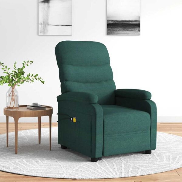 vidaXL Fauteuil de massage Vert fonc&eacute; Tissu