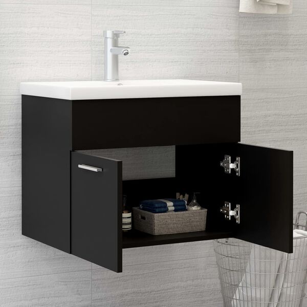 vidaXL Armoire d'évier avec lavabo intégré Noir Aggloméré