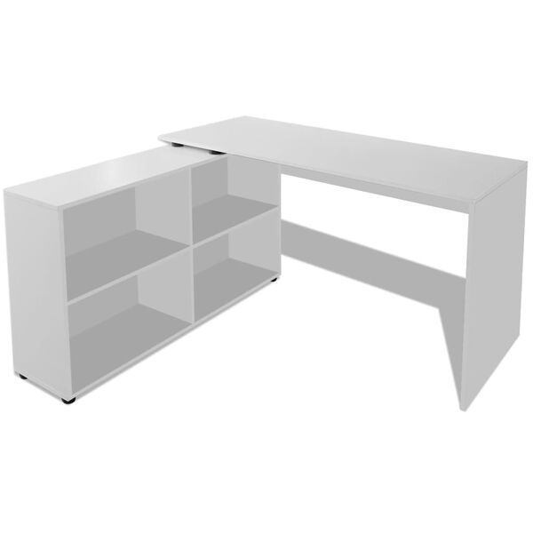 vidaXL Bureau d'angle 4 &eacute;tag&egrave;res blanc