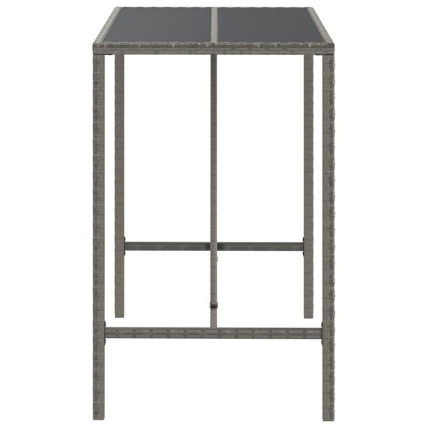 vidaXL Table de bar et dessus en verre gris 110x70x110 cm poly rotin