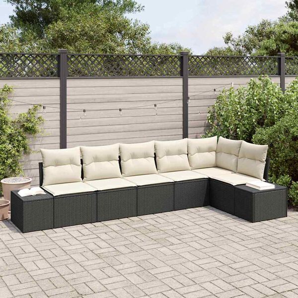 vidaXL Ensemble de canap&eacute; de jardin avec coussin 6 pcs Noir et Cr&egrave;me