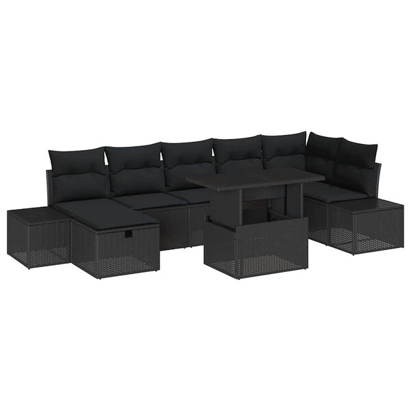 vidaXL Ensemble de canap&eacute; de jardin avec coussin 8 pcs Noir Poly rotin