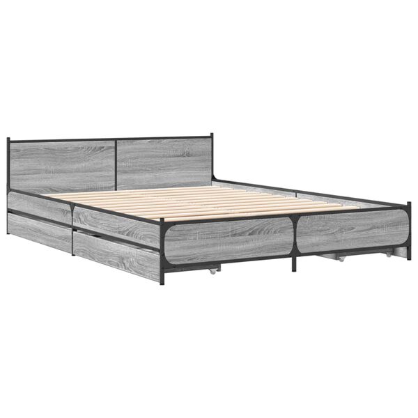 vidaXL Cadre de lit avec tiroirs sans matelas sonoma gris 120x190 cm
