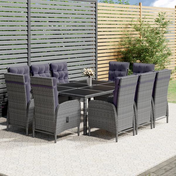 vidaXL Ensemble à manger de jardin 11 pcs résine tressée gris
