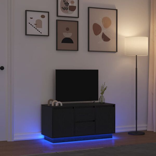 vidaXL Meuble TV avec lumières LED chêne noir 100x41x50 cm