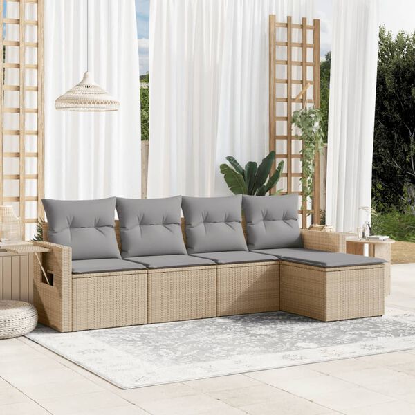 vidaXL Salon de jardin avec coussins 5 pcs beige r&eacute;sine tress&eacute;e