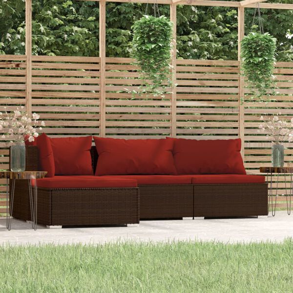 vidaXL Salon de jardin 4 pcs avec coussins Marron R&eacute;sine tress&eacute;e