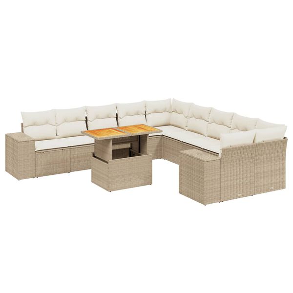 vidaXL Salon de jardin 11 pcs avec coussins beige r&eacute;sine tress&eacute;e