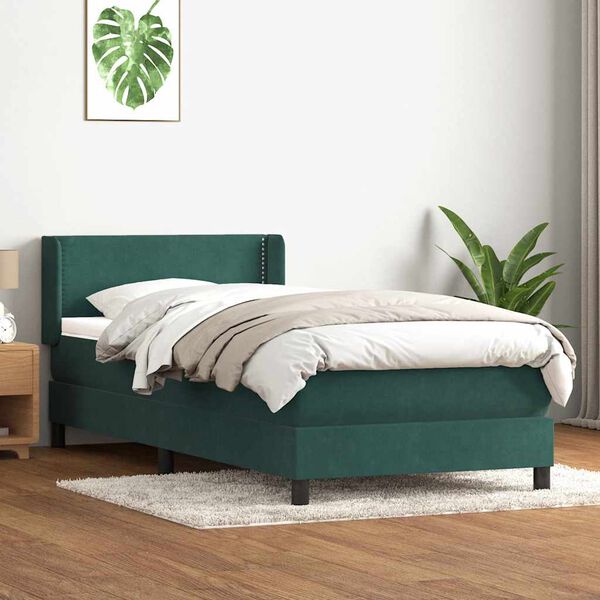 vidaXL Sommier &agrave; lattes de lit et matelas vert fonc&eacute; 80x220 cm velours