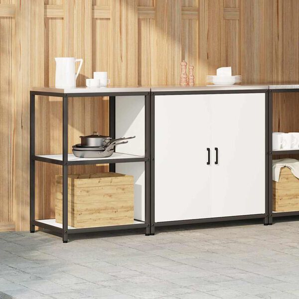 vidaXL Ensemble de rangement cuisine 2 pcs Blanc Acier lamin&eacute; &agrave; froid