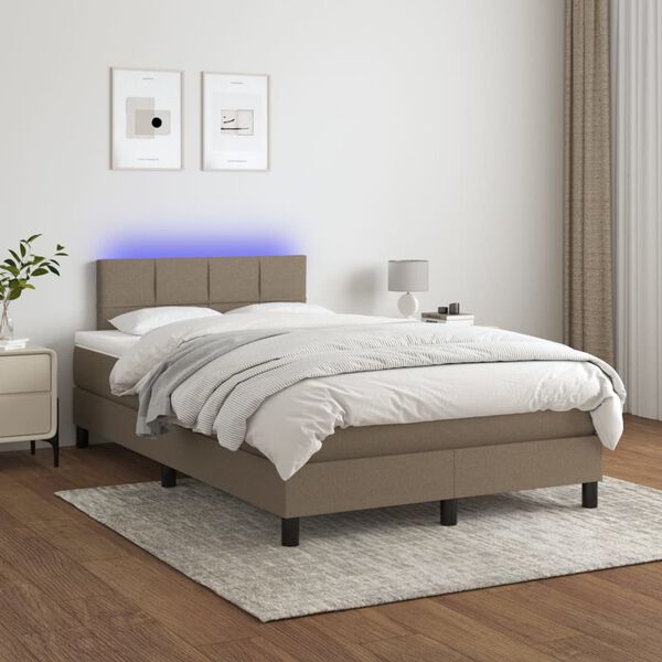 vidaXL Sommier &agrave; lattes de lit avec matelas LED Taupe 120x200 cm Tissu