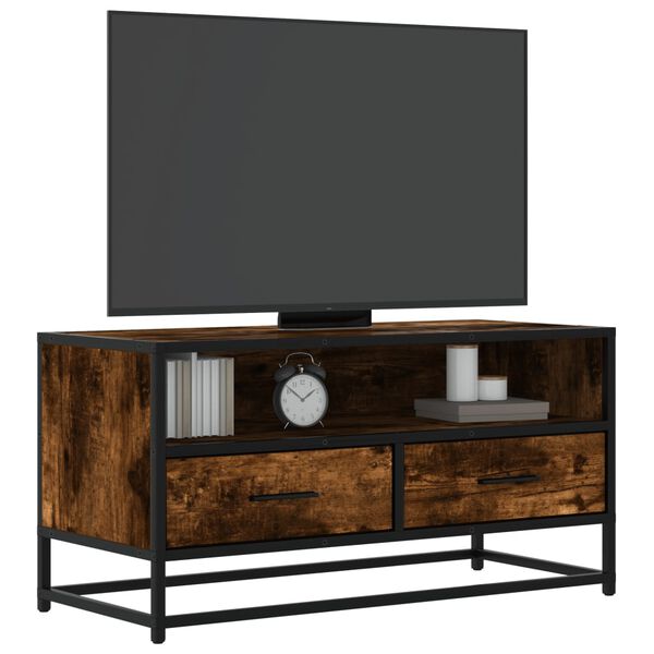 vidaXL Meuble TV ch&ecirc;ne fum&eacute; 80x34,5x40 cm bois d'ing&eacute;nierie et m&eacute;tal