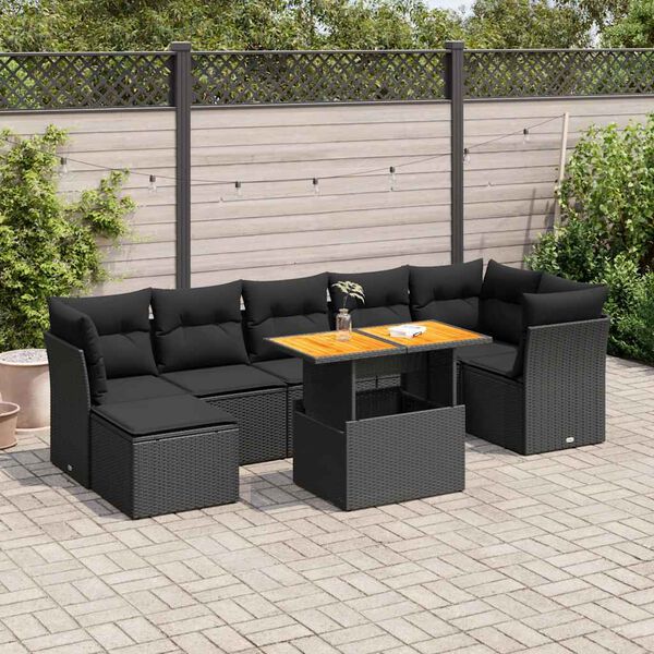 vidaXL Salon de jardin 8 pcs avec coussins noir r&eacute;sine tress&eacute;e