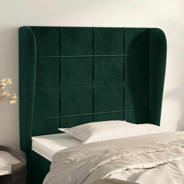 vidaXL T&ecirc;te de lit avec oreilles Vert fonc&eacute; 83x23x118/128 cm Velours