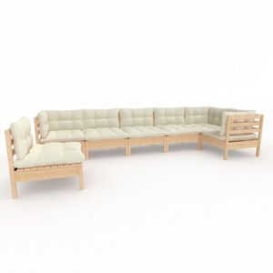 vidaXL Salon de jardin 7 pcs avec coussins cr&egrave;me bois de pin