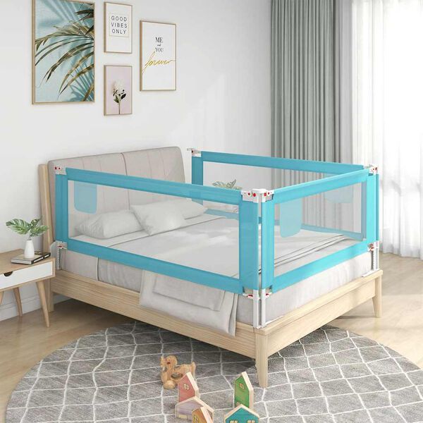 vidaXL Barri&egrave;re de s&eacute;curit&eacute; de lit d'enfant Bleu 200x25 cm Tissu