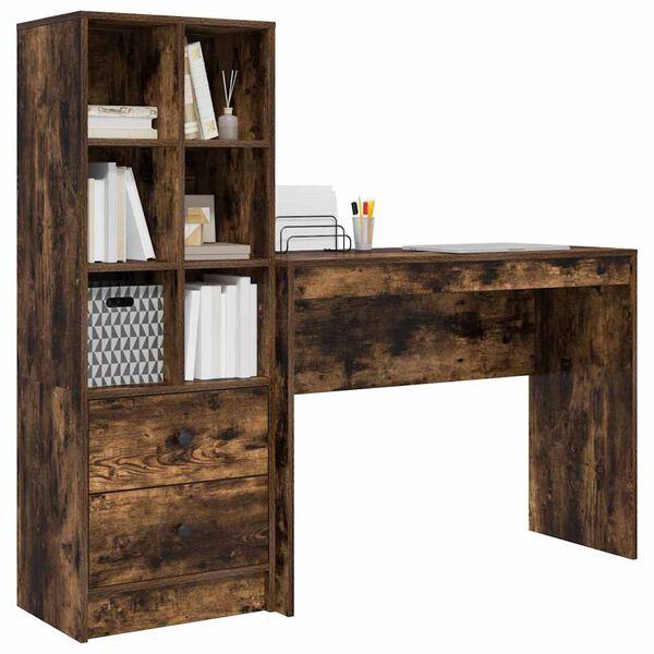 vidaXL Bureau avec tiroir 2 pcs Ch&ecirc;ne fum&eacute;