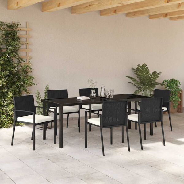 vidaXL Ensemble de salle &agrave; manger pour jardin 7 pcs Noir