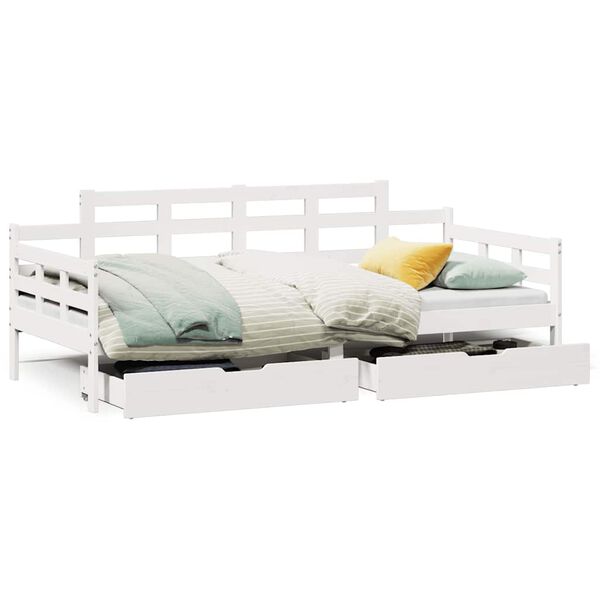 vidaXL Lit de jour et tiroirs sans matelas blanc 90x190 cm bois massif