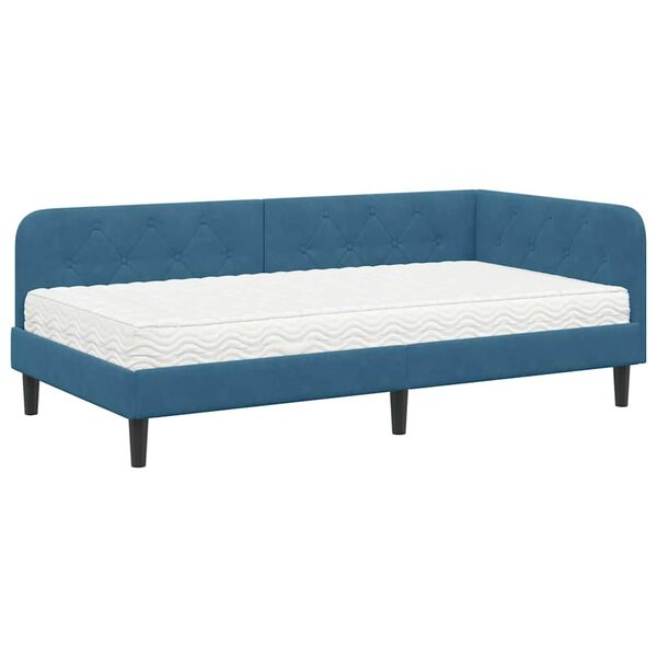 vidaXL Cadre de lit d'angle avec matelas Bleu 90 x 190 cm Velours