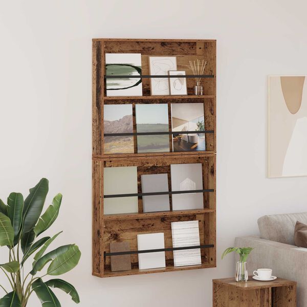 vidaXL &Eacute;tag&egrave;re &agrave; magazines 2 pcs Bois ancien 80 x 12 x 70 cm
