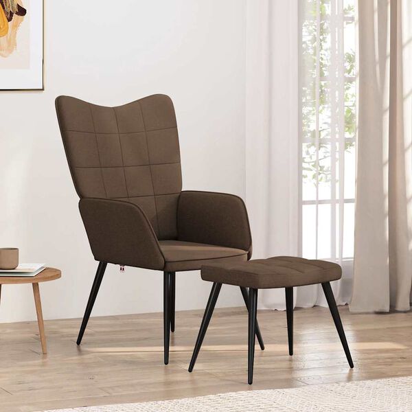 vidaXL Chaise de relaxation avec tabouret Marron Tissu