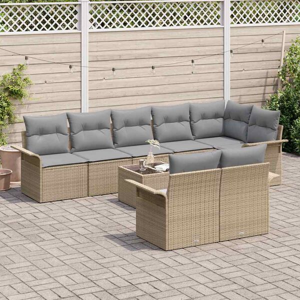 vidaXL Ensemble de canapé de jardin 9 pcs Beige Poly rotin