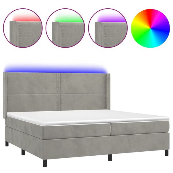 vidaXL Sommier &agrave; lattes de lit matelas et LED Gris clair 200x200 cm