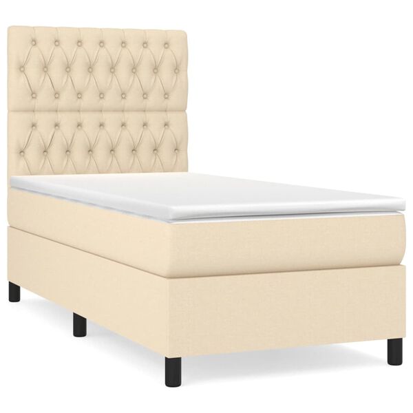 vidaXL Sommier &agrave; lattes de lit avec matelas Cr&egrave;me 90x200 cm Tissu