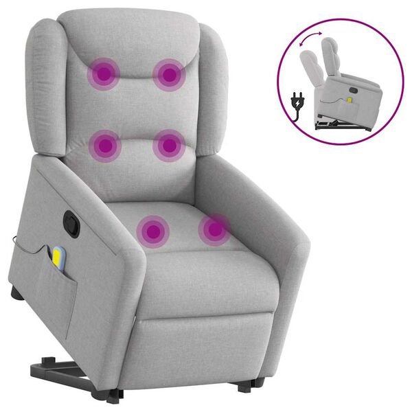 vidaXL Fauteuil de massage inclinable gris nuage tissu