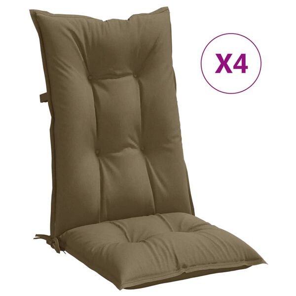 vidaXL Coussins de chaise &agrave; dossier haut lot de 4 taupe m&eacute;lang&eacute; tissu