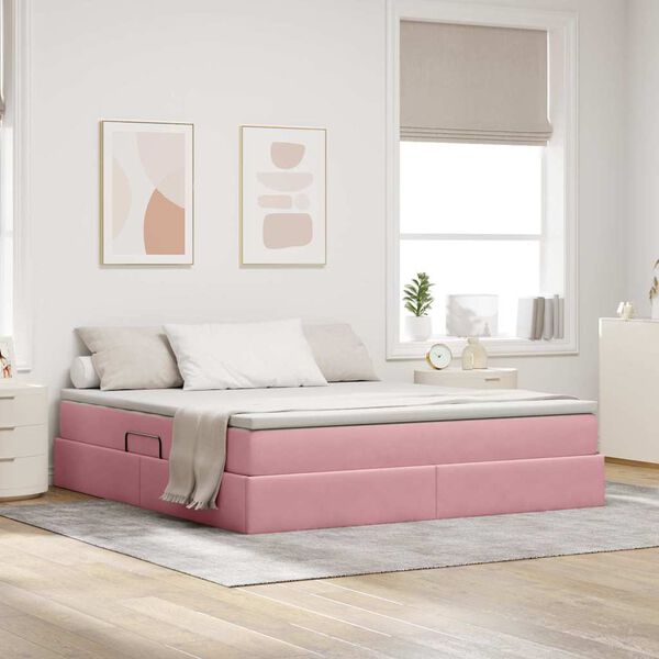 vidaXL Lit avec rangement et matelas Rose 160 x 200 cm Velours