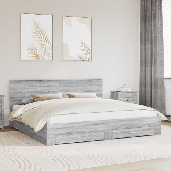 vidaXL Cadre de lit Gris Sonoma 200 x 200 cm Bois d'ing&eacute;nierie