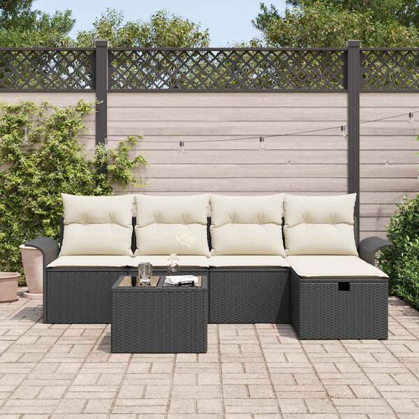 vidaXL Ensemble de canapé de jardin 6 pcs Noir et Crème polyrotin