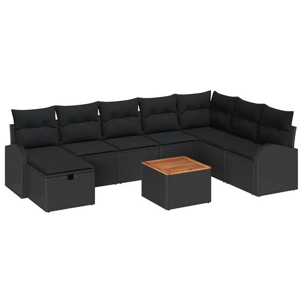 vidaXL Ensemble de canap&eacute; de jardin avec coussin 9 pcs Noir polyrotin