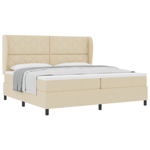 vidaXL Lit &agrave; ressorts avec matelas Cr&egrave;me 200 x 200 cm tissu