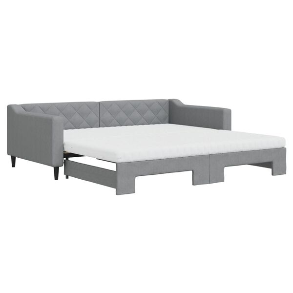 vidaXL Lit de jour avec gigogne et matelas gris clair 100x200 cm tissu