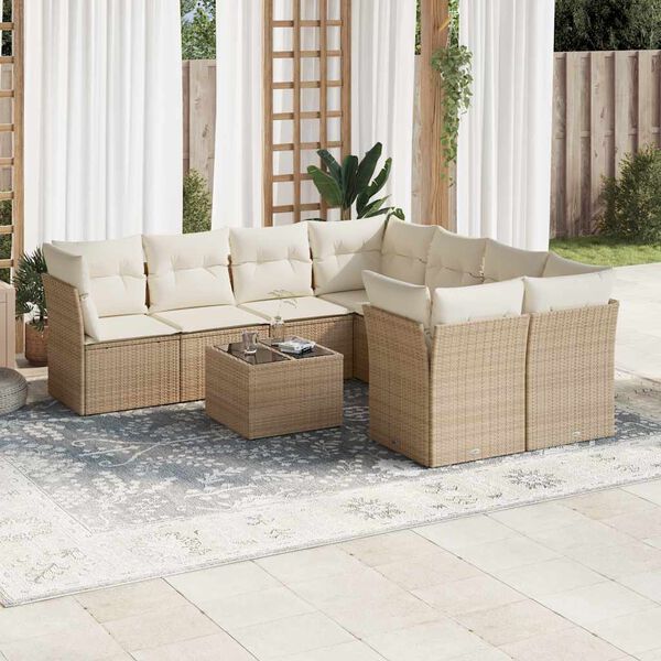 vidaXL Salon de jardin avec coussins 9 pcs beige r&eacute;sine tress&eacute;e