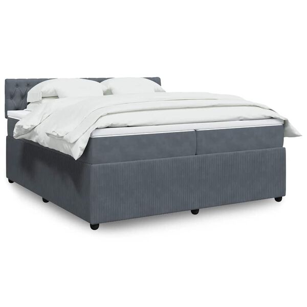 vidaXL Sommier &agrave; lattes de lit et matelas Gris fonc&eacute; 200x200cm Velours