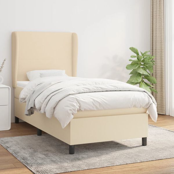 vidaXL Sommier &agrave; lattes de lit et matelas Cr&egrave;me 90x190 cm Tissu
