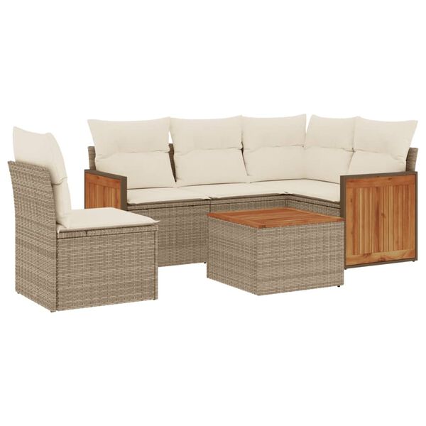 vidaXL Salon de jardin avec coussins 6 pcs beige r&eacute;sine tress&eacute;e
