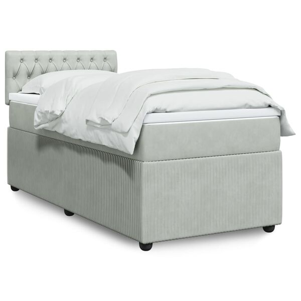 vidaXL Sommier &agrave; lattes de lit et matelas Gris clair 90x200 cm Velours