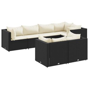 vidaXL Salon de jardin 7 pcs avec coussins Noir R&eacute;sine tress&eacute;e