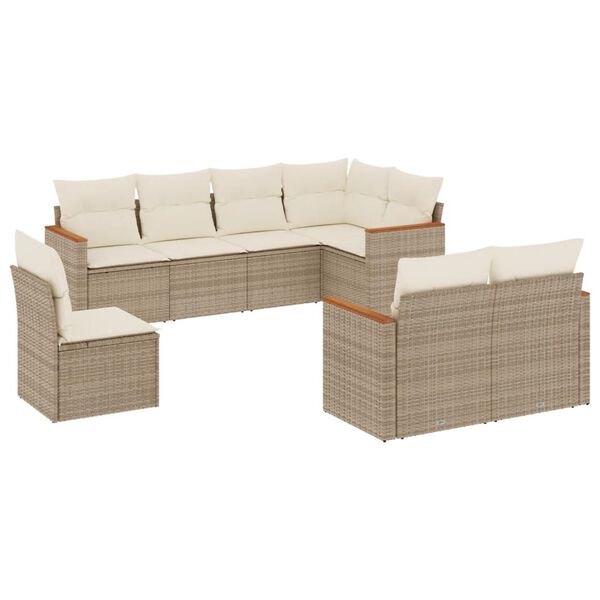 vidaXL Salon de jardin avec coussins 8 pcs beige r&eacute;sine tress&eacute;e