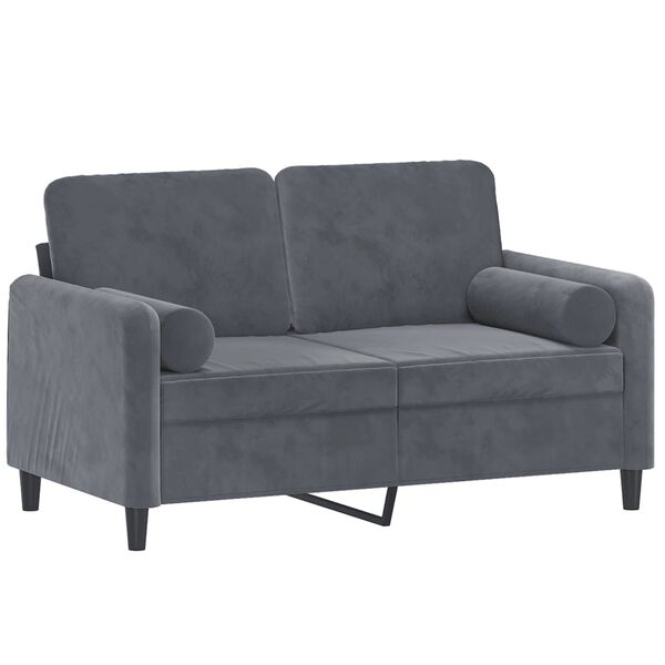 vidaXL Canapé 2 places avec oreillers gris foncé 120 cm velours